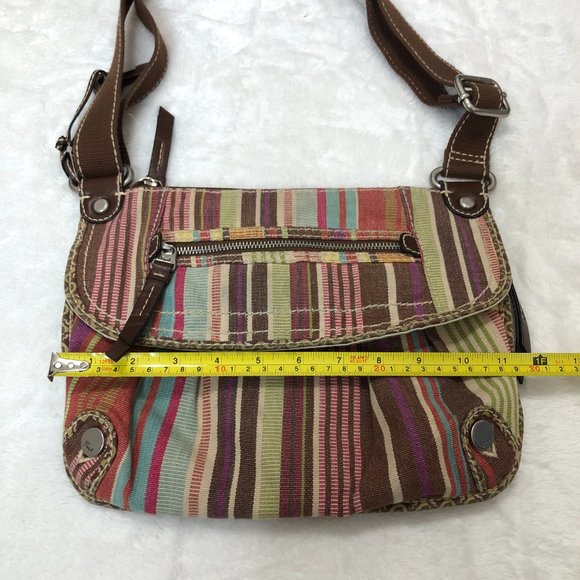 Fossil Multicolor Canvas Purse Handbag Boho Striped Shoulder CrossBody Bag - Picture 9 of 10